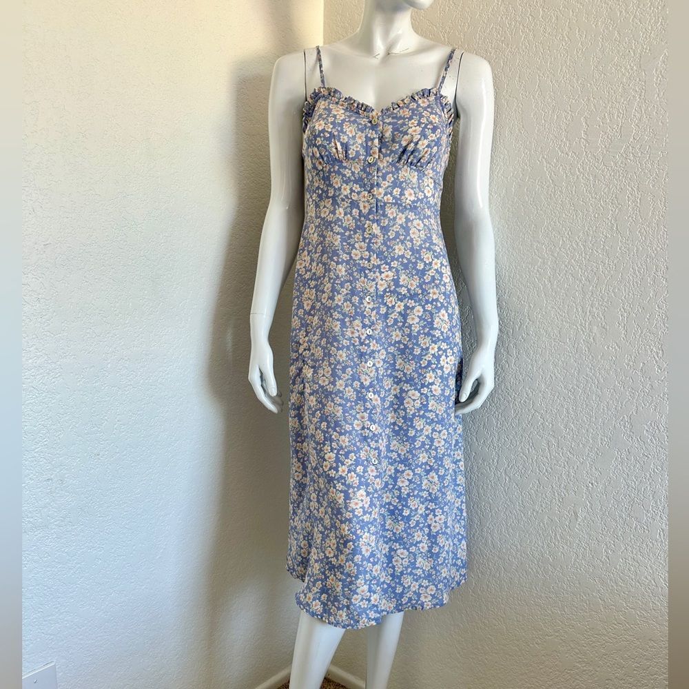 Zara Floral Print Midi Dress Abalone Button Front Size S - Picture 4 of 8